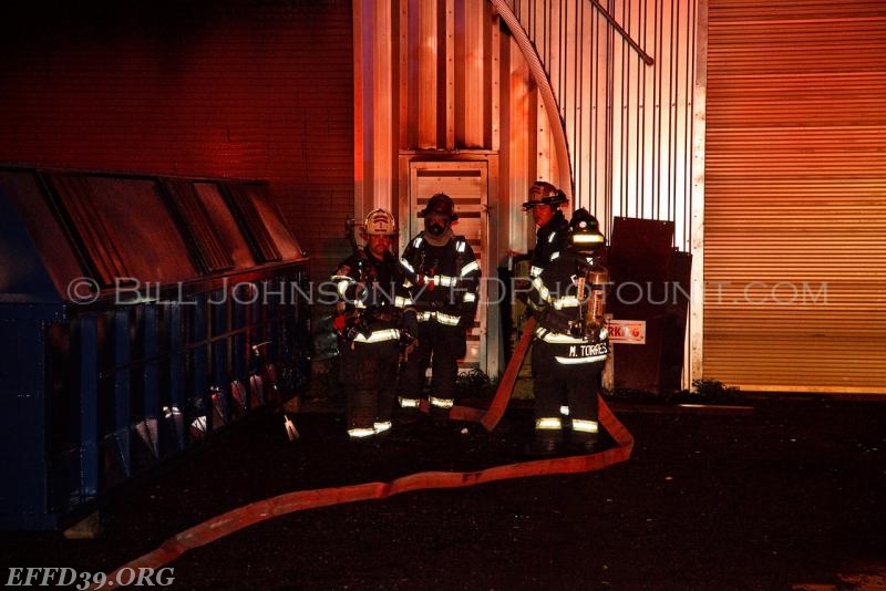 East Fishkill - Members respond early morning fire at Royal Carting where they encountered the a garage filled with garbage and recycle trucks that where well involved multiple large caliber hand lines where stretched to stop the spread of fire to exposures.  