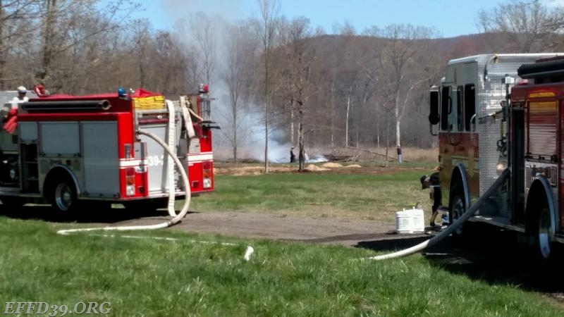 4/23/2017 3921 & 3911 Engines 3964 Utility 3964Tanker and approximately 19 members work using 3 lines to effectively control a large (approximately 3 acres) woods fire.
