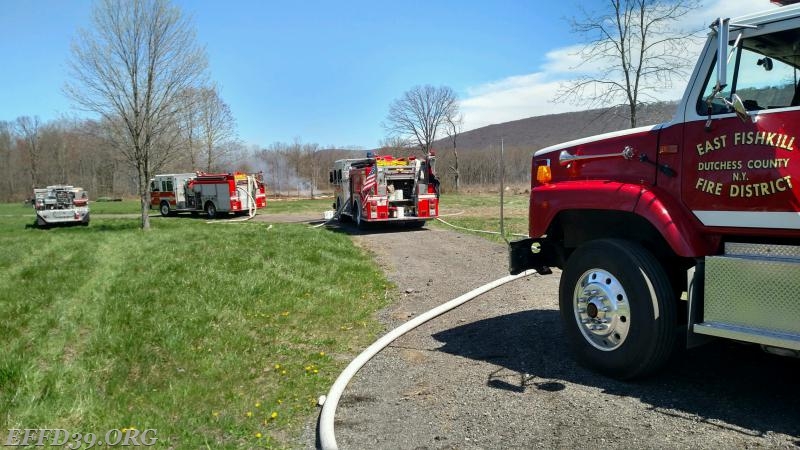 4/23/2017 3921 & 3911 Engines 3964 Utility 3964Tanker and approximately 19 members work using 3 lines to effectively control a large (approximately 3 acres) woods fire.
