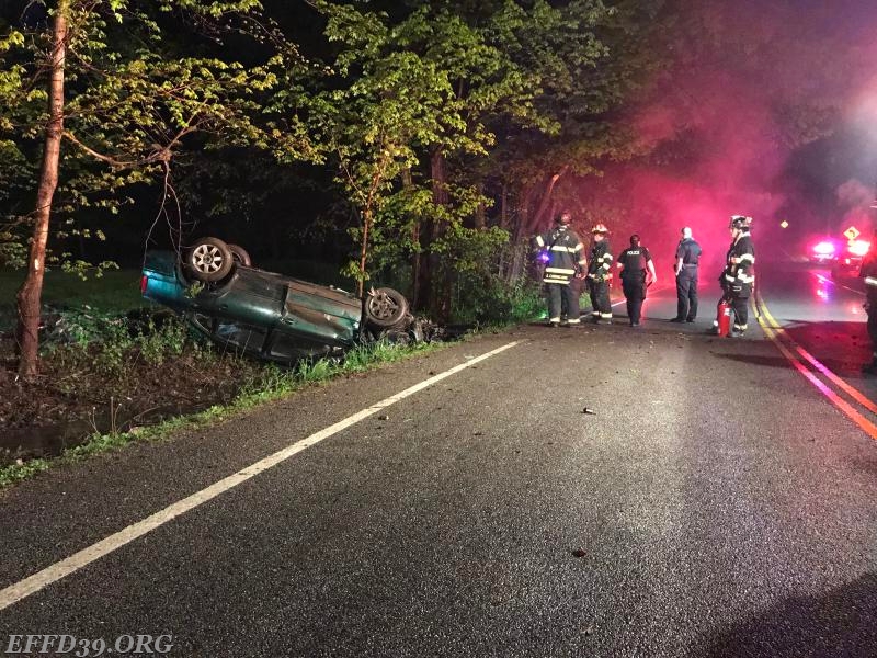 5/14/2017East Fishkill members responded to a early morning rollover motor vehicle accident this morning. 
Motor vehicle was rolled over into a ditch filled with water. The only person in the vehicle self extricated. Members made sure the vehicle was safe as well as making sure no fluids where  leaking into the stream

