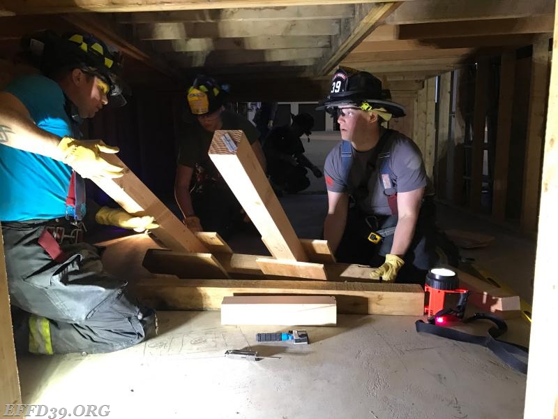 4/17/2017-Members work in a team  on there building shoring skills by building a double T shore.