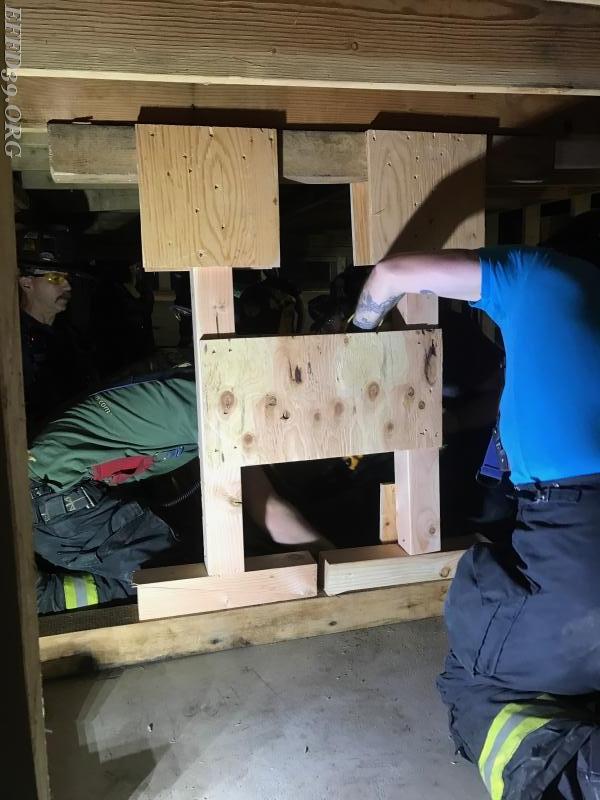 4/17/2017-Members work in a team  on there building shoring skills by building a double T shore.