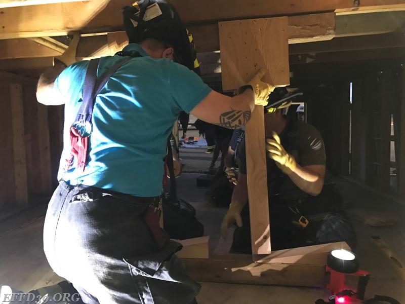 4/17/2017-Members work in a team  on there building shoring skills by building a double T shore.